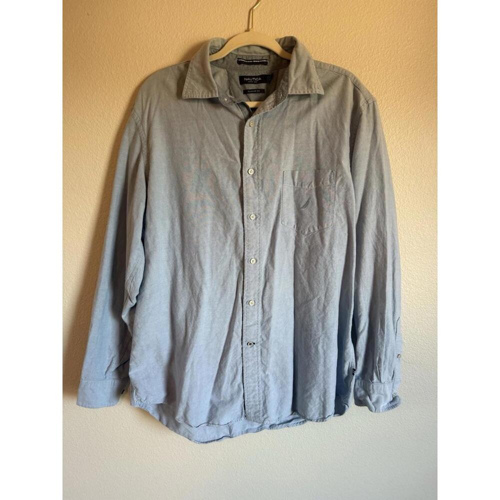 Nautica Button Down Shirt Mens Size L Light Cotton Business Casual FLAW